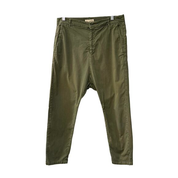 NWT! Nili Lotan 4 Slouchy Paris Pants $345 Cotton Drop Crotch Crop Army Green - Picture 2 of 5